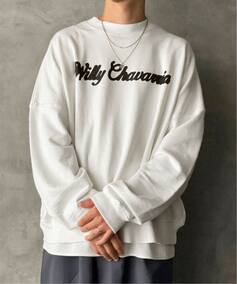 Y yWILLY CHAVARRIA / EB[ `oAzAIRBRUSH CURSIVE LOGO BOMBER CREW EBY XEFbg zCg XL WISM